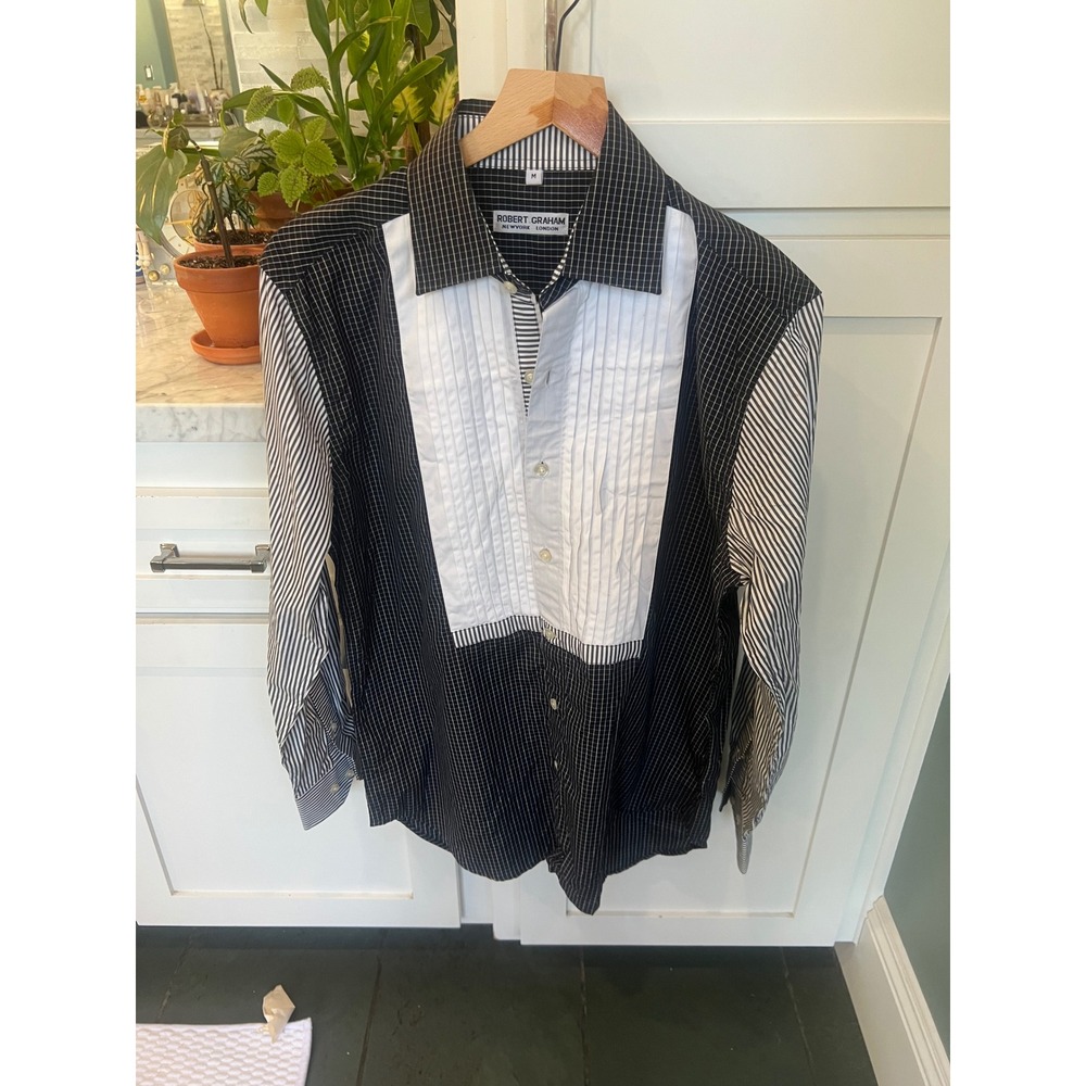 Robert Graham Tuxedo Bib Button Down Shirt Medium Handsome Daddy Old Money Chic